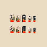 24pcs/Set Pumpkin Vines & Black Bats Press On Nails