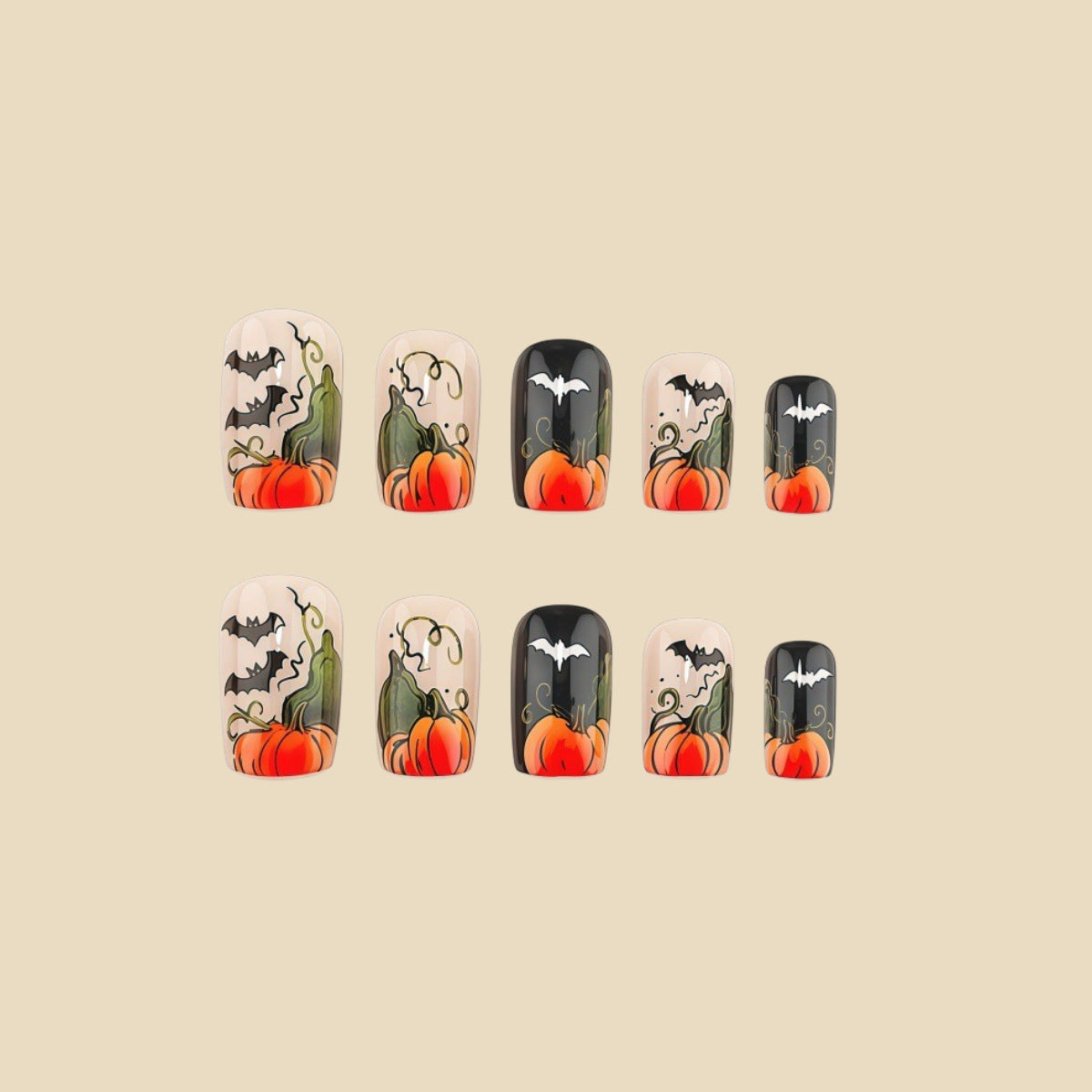 24pcs/Set Pumpkin Vines & Black Bats Press On Nails