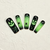 24pcs/Set Green Ghost Faces & Spiderwebs Press-On Nails