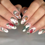 24pcs/Set Red Birds & Berries Christmas Press On Nails