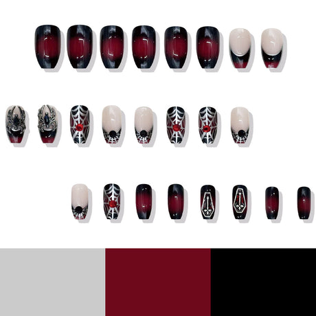 24pcs/Set Rhinestone Spider French Press On Nails