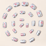 24pcs/Set Silver Star Candy Cane Press-On Nails