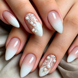 24pcs/Set Nude Pink Ombre Pearl Branches Press On Nails