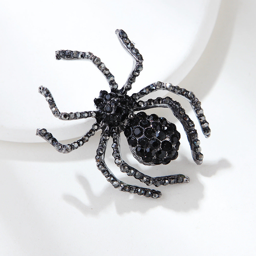 Black Rhinestone Spider Brooch