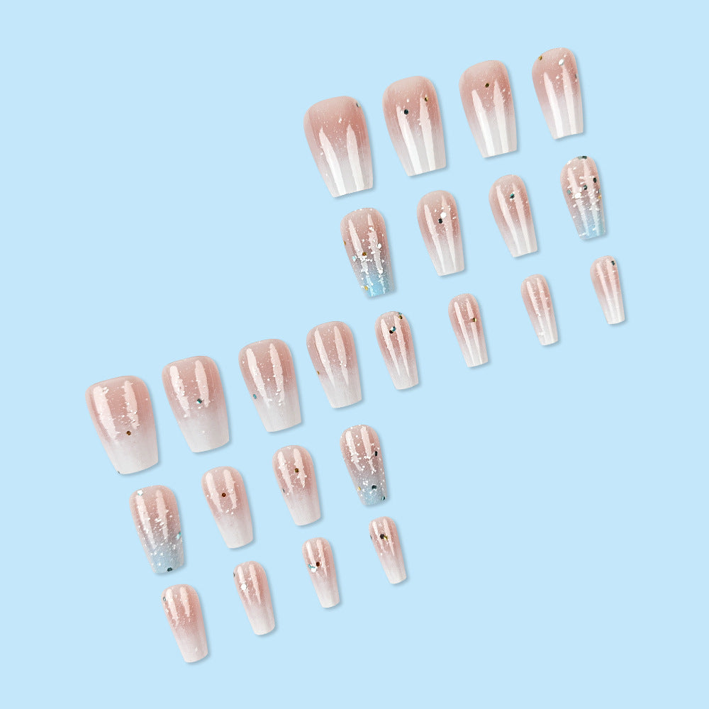 24pcs/Set Pink & White Glitter Ombre Press-On Nails