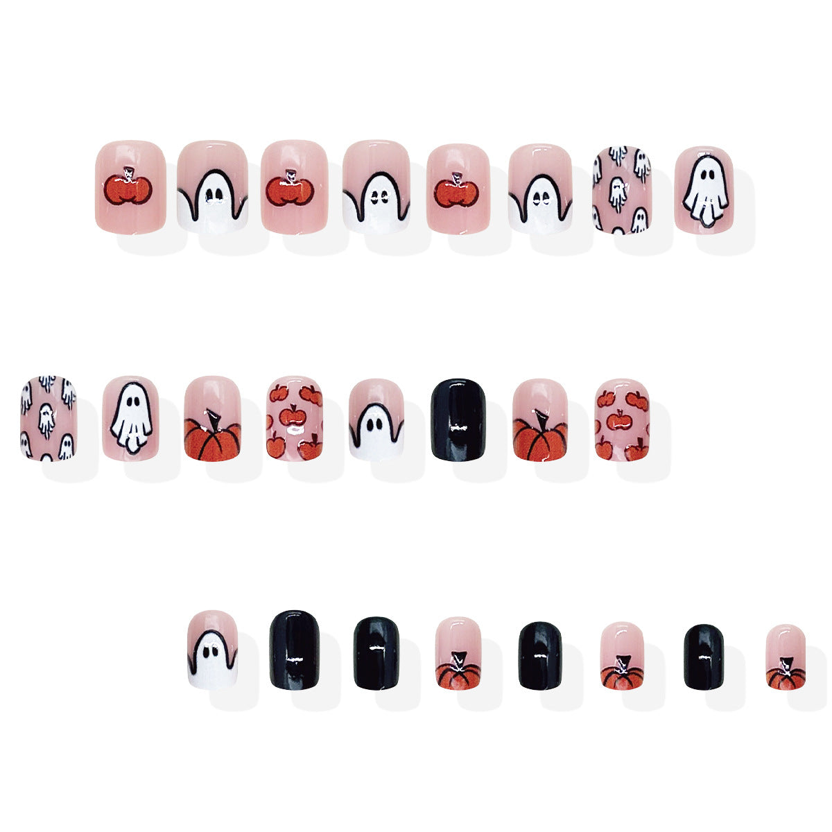 24pcs/Set Pumpkin & Ghost Doodle Press On Nails