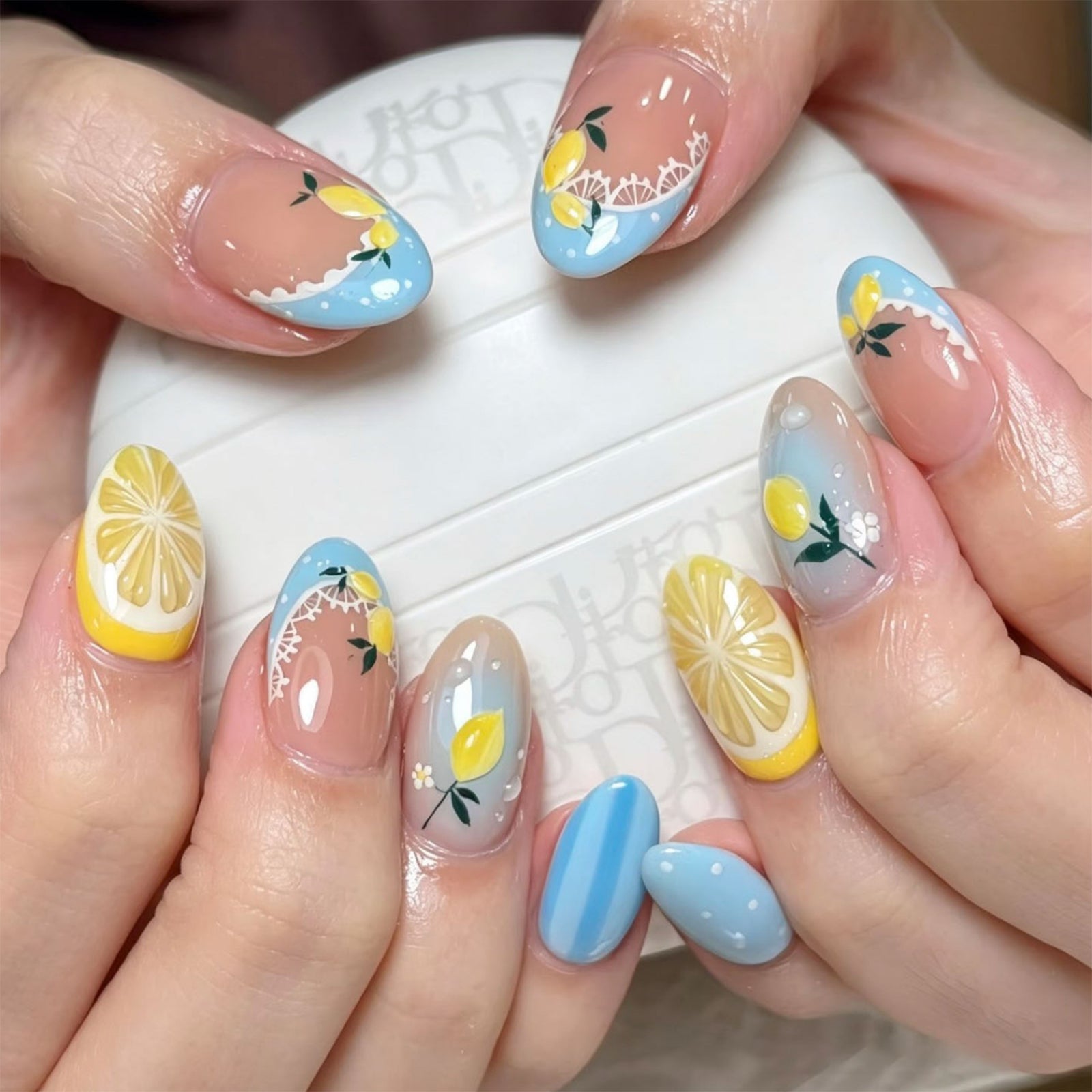 24pcs/Set 3D Lemon 3D Embossed Press-On Nails