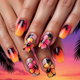 24pcs/Set Sunset Gradient Hibiscus Blossoms Press-On Nails