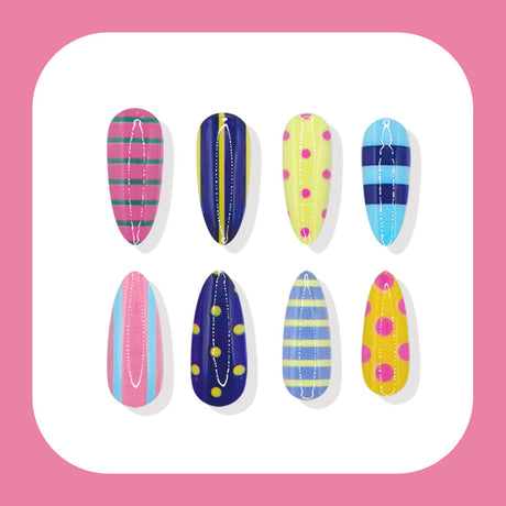 24pcs/Set Colorful Stripes & Polka Dots Press On Nails