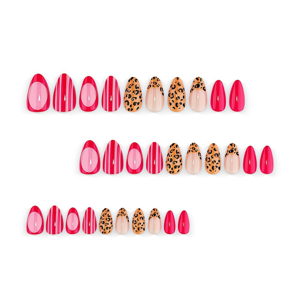 24pcs/Set Hot Pink Leopard Stripes Press On Nails