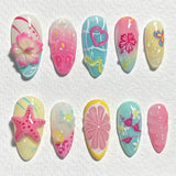 24pcs/Set 3D Starfish & Lemon Press-On Nails