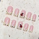 (Handmade) 10pcs/Set Yellow French French Tip Polka Dot Ladybug Press-On Nails