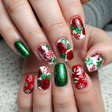 24pcs/Set Floral Candy Cane Snowflakes Press-On Nails