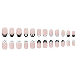 24pcs/Set Black & White Polka Dot French Floral Press On Nails