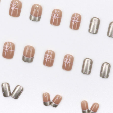24pcs/Set Bow Polka Dot French Press On Nails