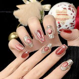 10pcs/Set Red Cat's Eye Long Press-On Nails