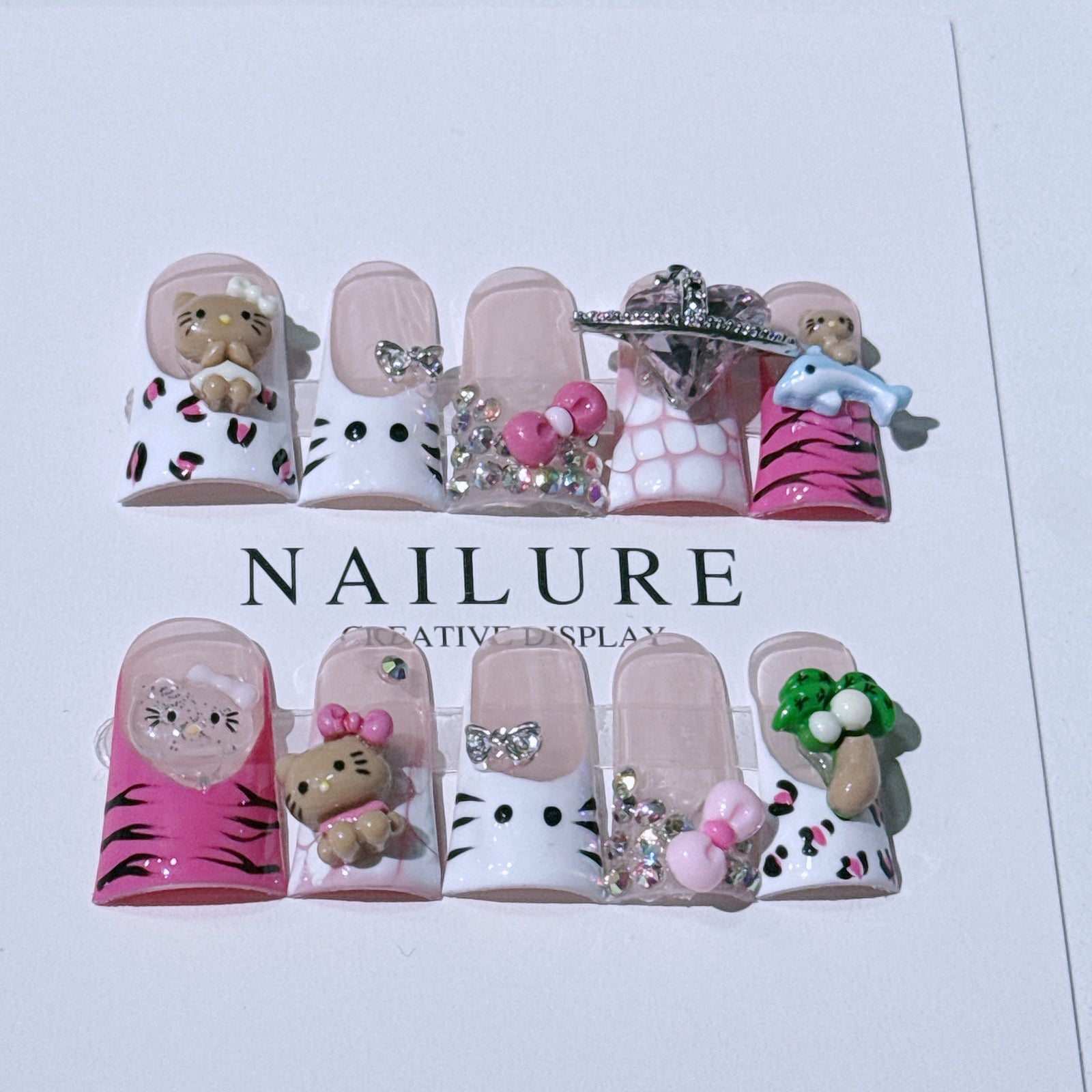 10pcs/Set Cartoon Cat Press-On Nails