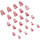 24pcs/Set Pink Striped Heart Camellia Bow Press-On Nails