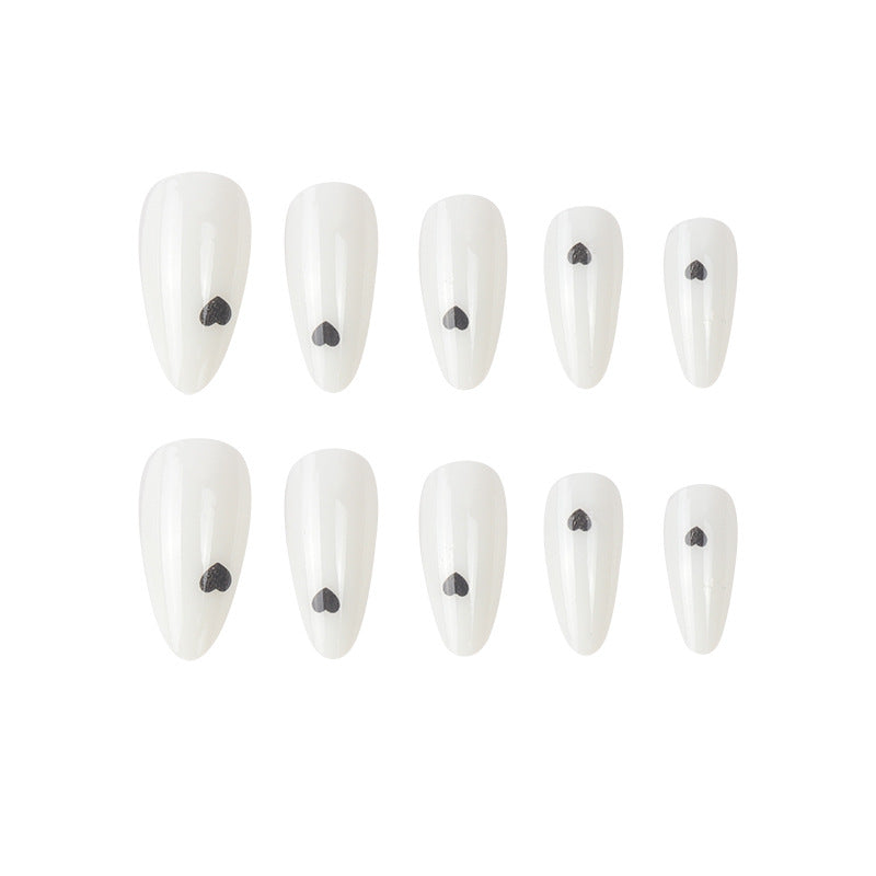 24pcs/Set White and Black Small Heart Press-On Nails