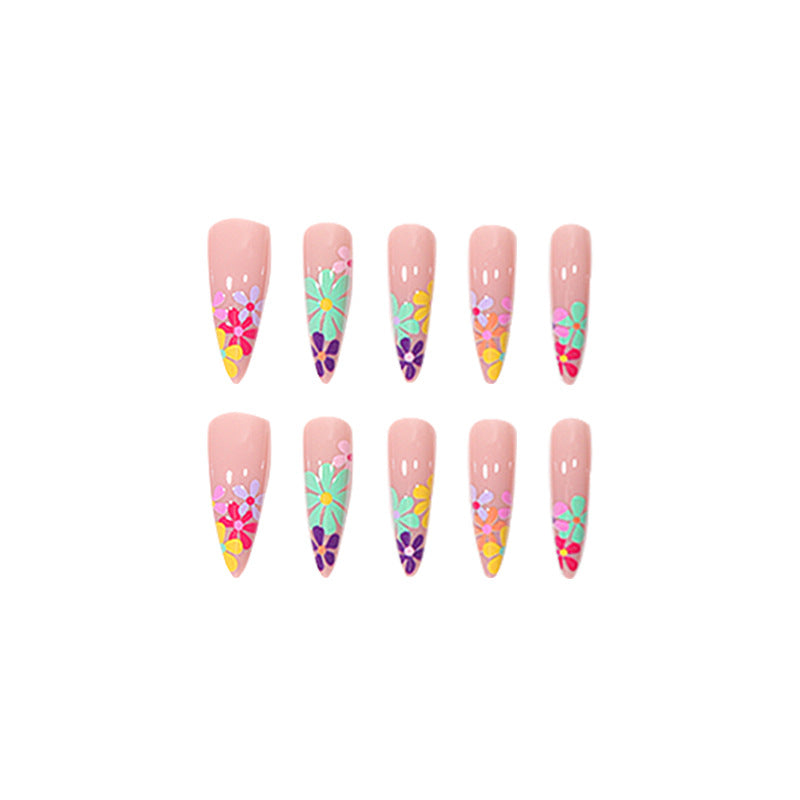 24pcs/Set Multicolor Floral Press-On Nails