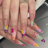 24pcs/Set Multicolor Floral Press-On Nails