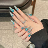 10pcs/Set Rhinestone Sparkling Blue Press-On Nails