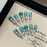 10pcs/Set Rhinestone Sparkling Blue Press-On Nails