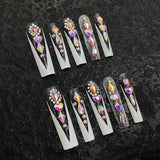 24pcs/Set Rhinestone Sparkling White Edge Press-On Nails