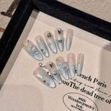 10pcs/Set Blue Rhinestone Butterfly Press-On Nails