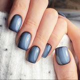 24pcs/Set Grey Blue Short Press-On Nails