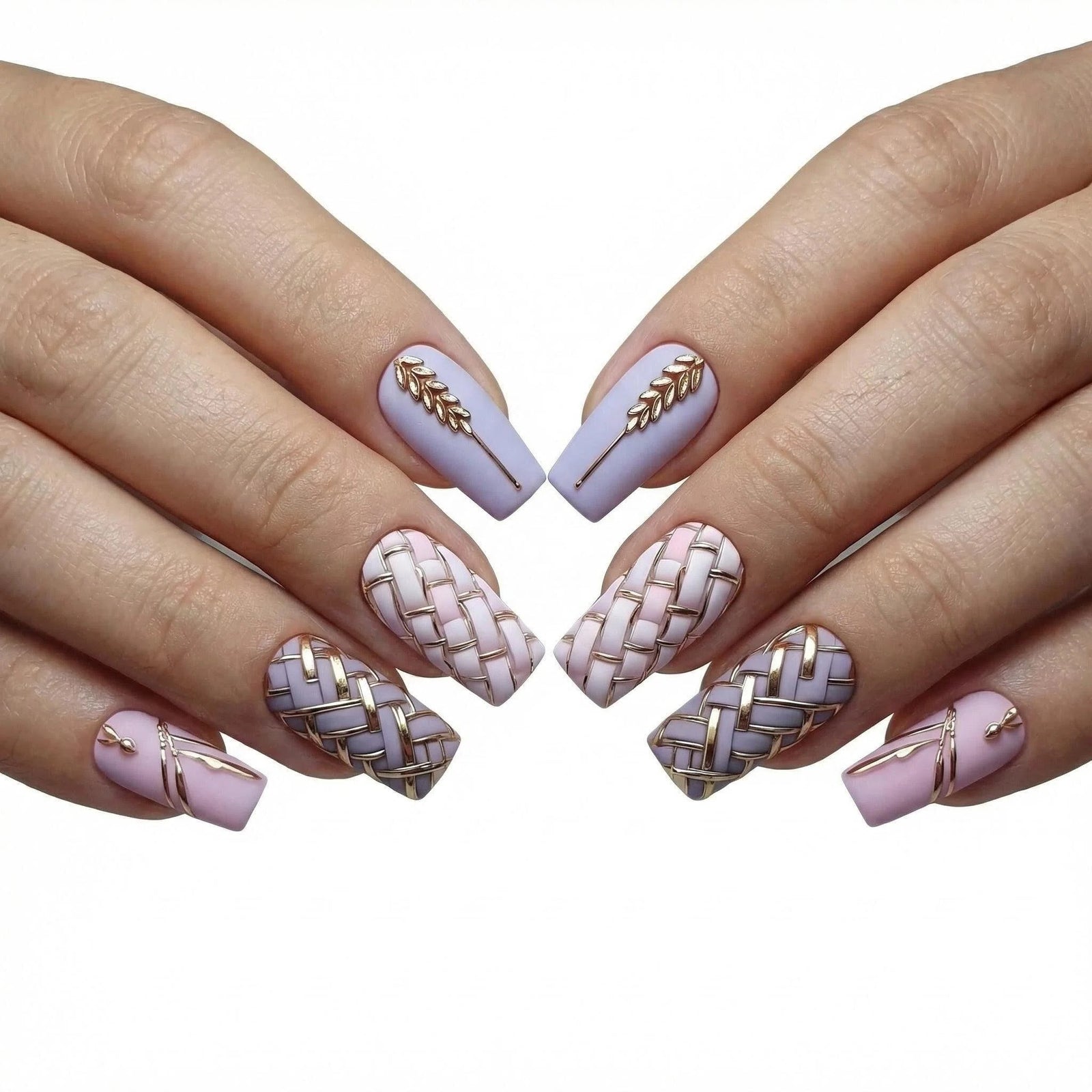 24pcs/Set Wheat Sheaf Plaid Press-On Nails