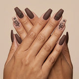 24pcs/Set Maillard Matte Texture Floral and Leaf Press-On Nails