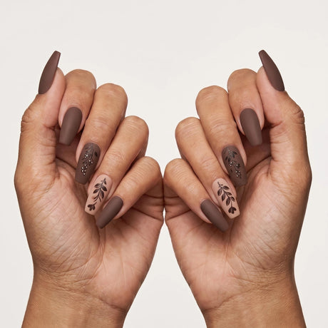 24pcs/Set Maillard Matte Texture Floral and Leaf Press-On Nails