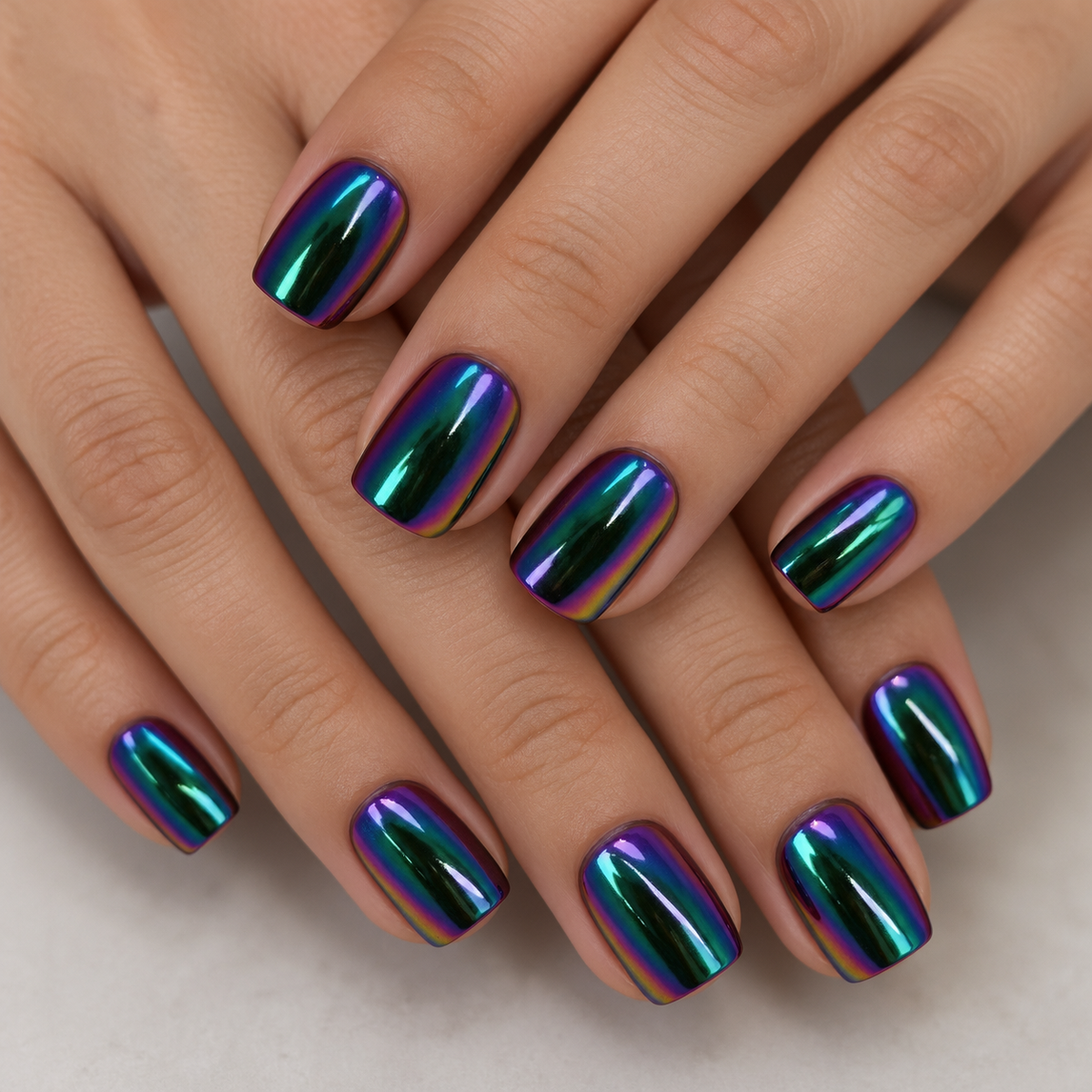 24pcs/Set Aurora Green Press-On Nails