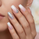 24pcs/Set Sparkling Glitter Rhinestone Pink Gradient Press-On Nails