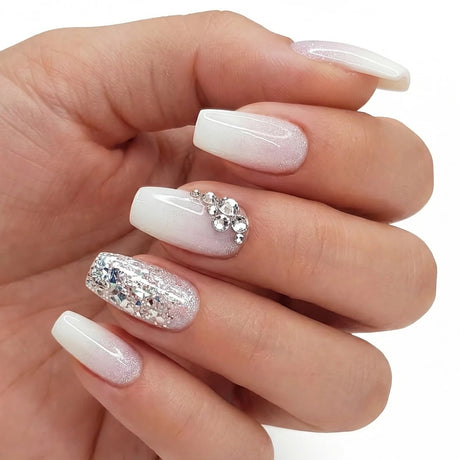 24pcs/Set Sparkling Glitter Rhinestone Pink Gradient Press-On Nails