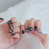 (Handmade) 10pcs/Set Black Grid Press-On Nails