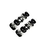 (Handmade) 10pcs/Set Black Grid Press-On Nails