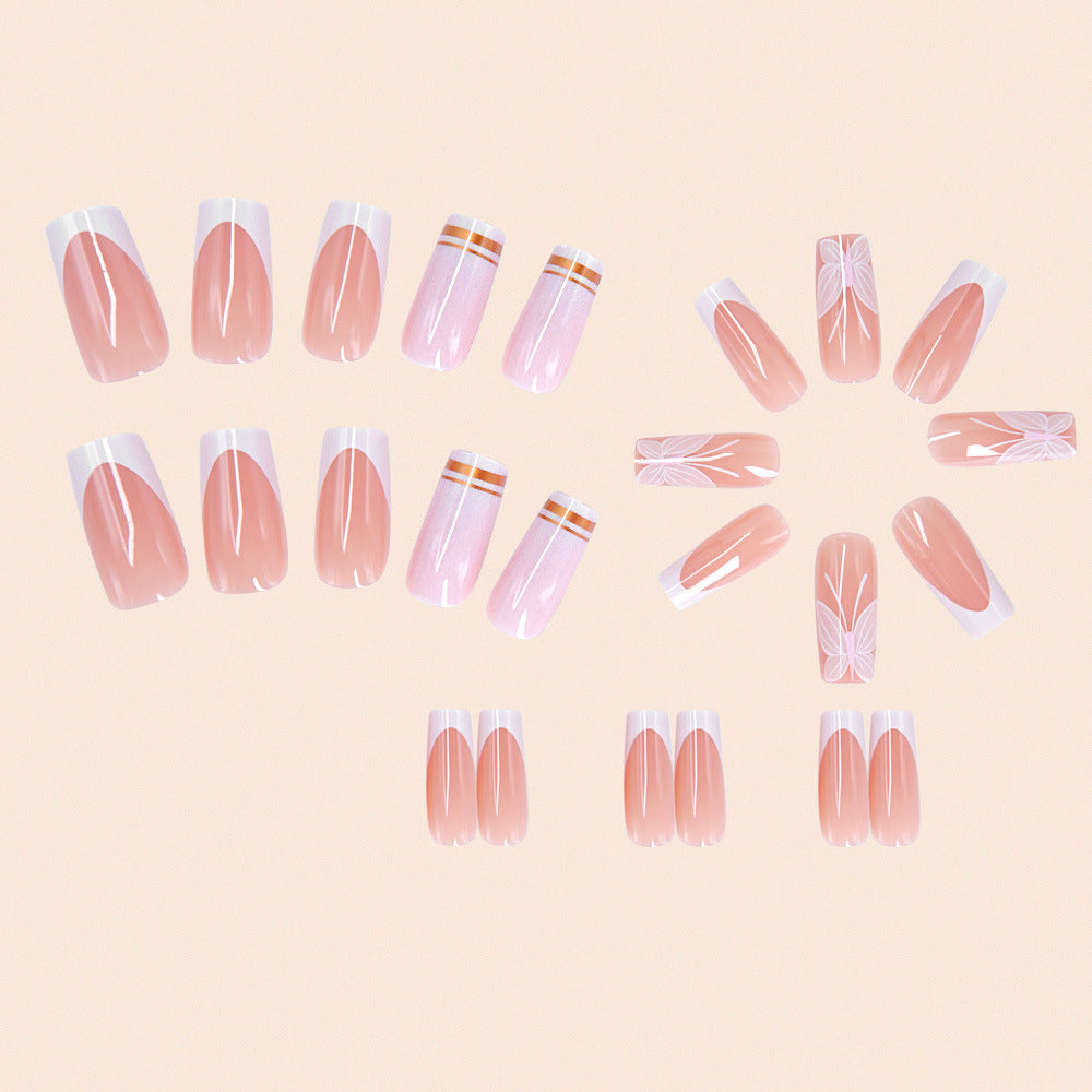 24pcs/Set White Butterfly Press-On Nails