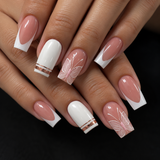 24pcs/Set White Butterfly French Tips Press-On Nails