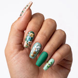 24pcs/Set Green Flowers Press-On Nails
