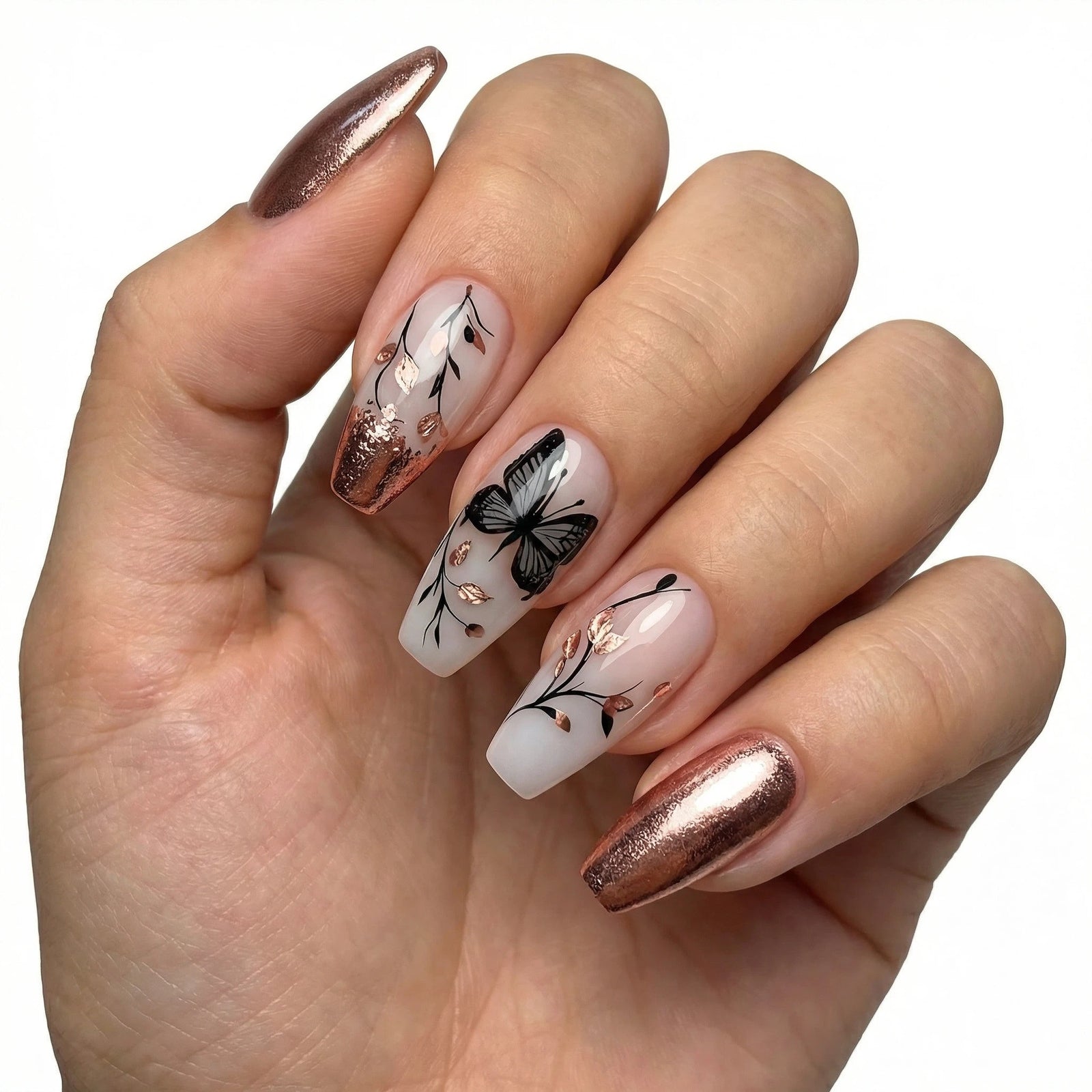 24pcs/Set Gold Glitter French Tips Press-On Nails