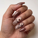 24pcs/Set Brown Flowers Press-On Nails