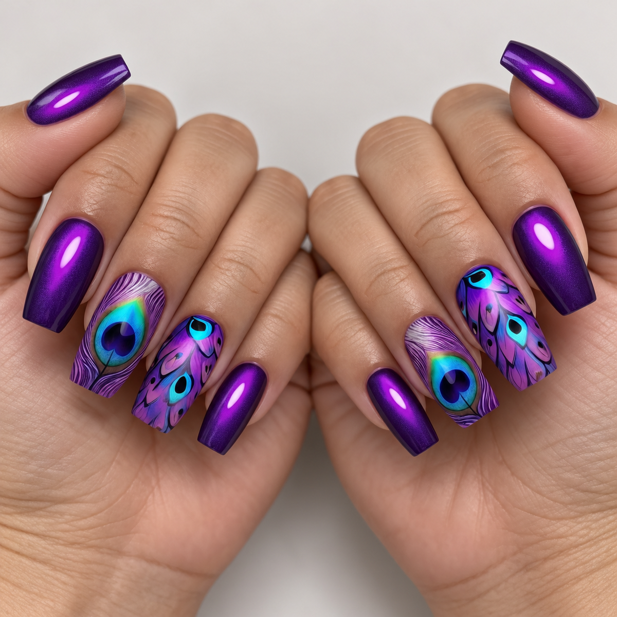24pcs/Set Peacock Feather Pattern Press-On Nails