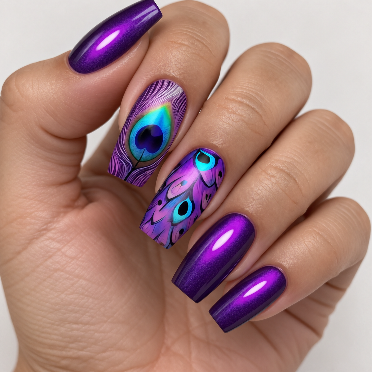24pcs/Set Peacock Feather Pattern Press-On Nails