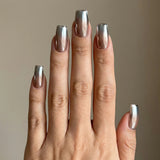 24pcs/Set Electroplated Silver Gradient French Press-On Nails