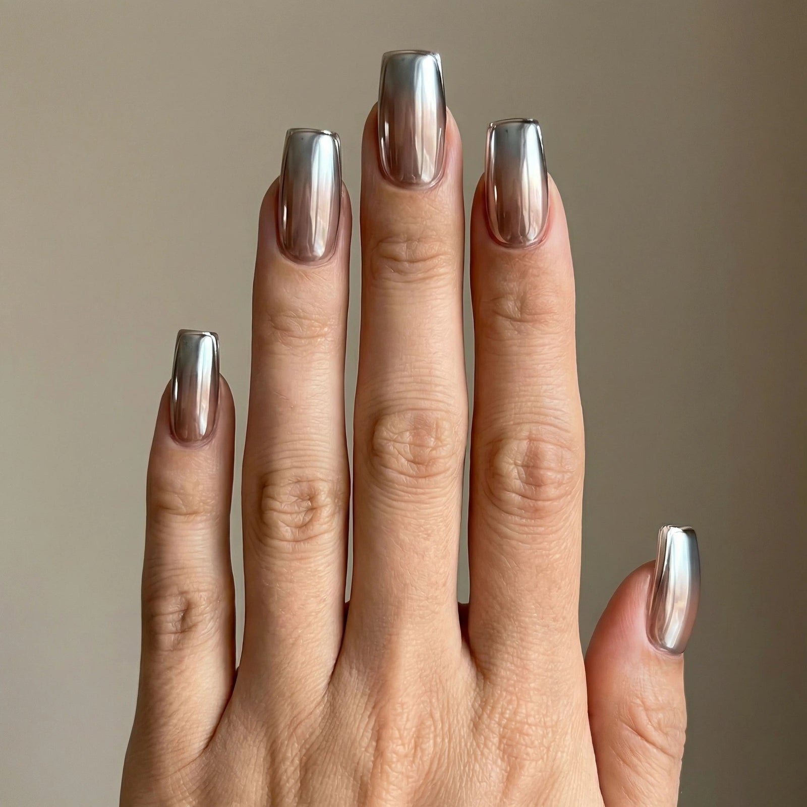 24pcs/Set Electroplated Silver Gradient French Press-On Nails