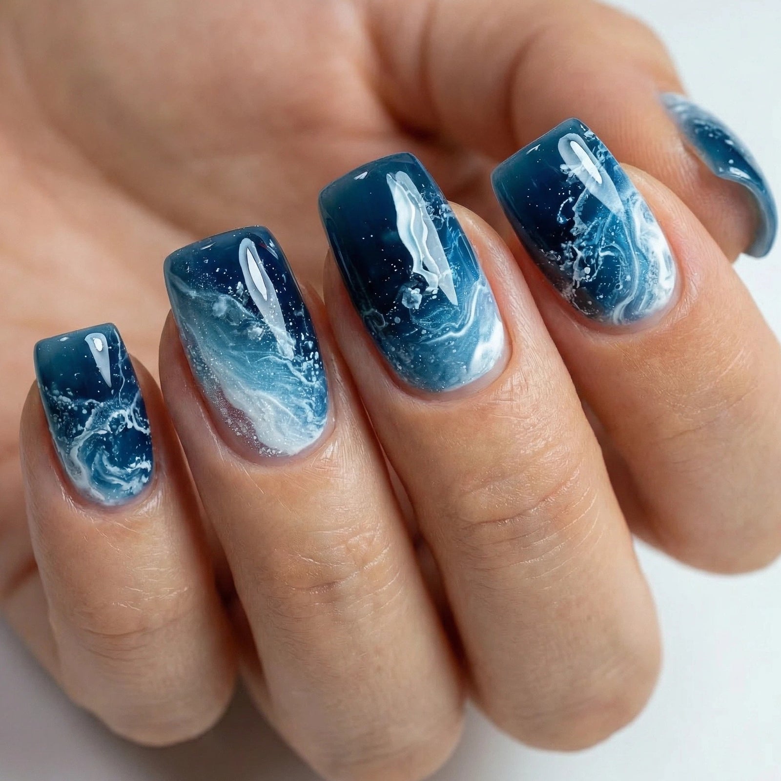 24pcs/Set Ocean Blue Press-On Nails
