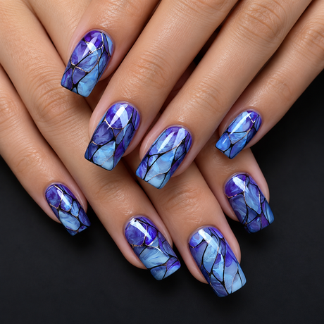 24pcs/Set Blue Stripes Press-On Nails