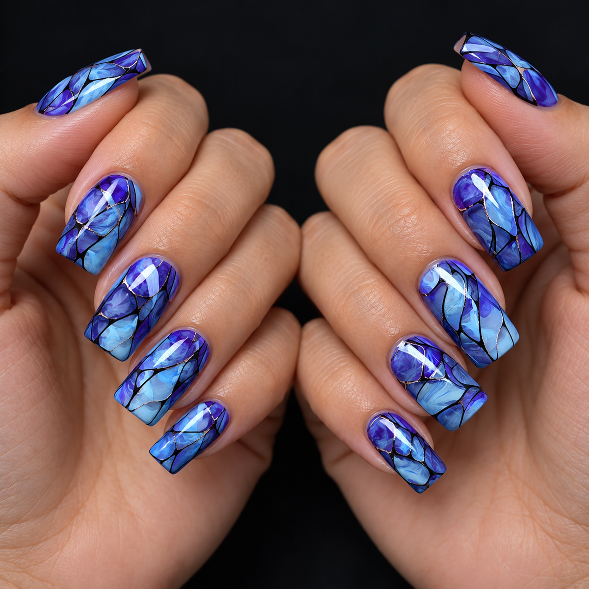 24pcs/Set Blue Stripes Press-On Nails